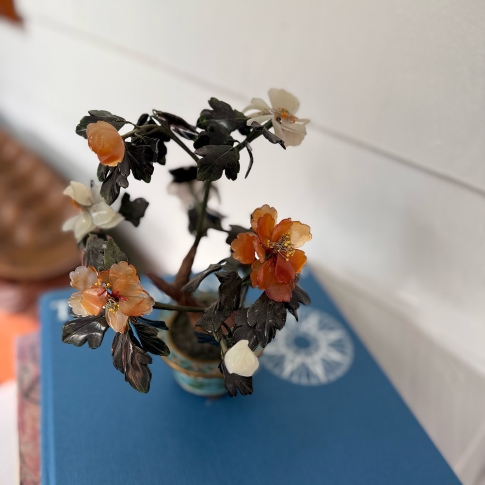 Vintage Chinese Carved Hardstone Flowering Bonsai in a Cloisonne Plant Pot jade - Picture 3 of 9